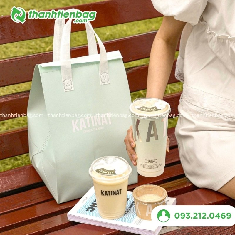  Mẫu túi giữ nhiệt Katinat màu xanh in logo
