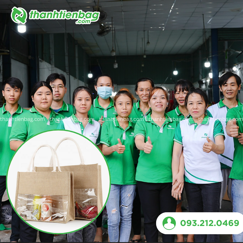 xưởng may túi vải đay phối nhựa PVC trong suốt